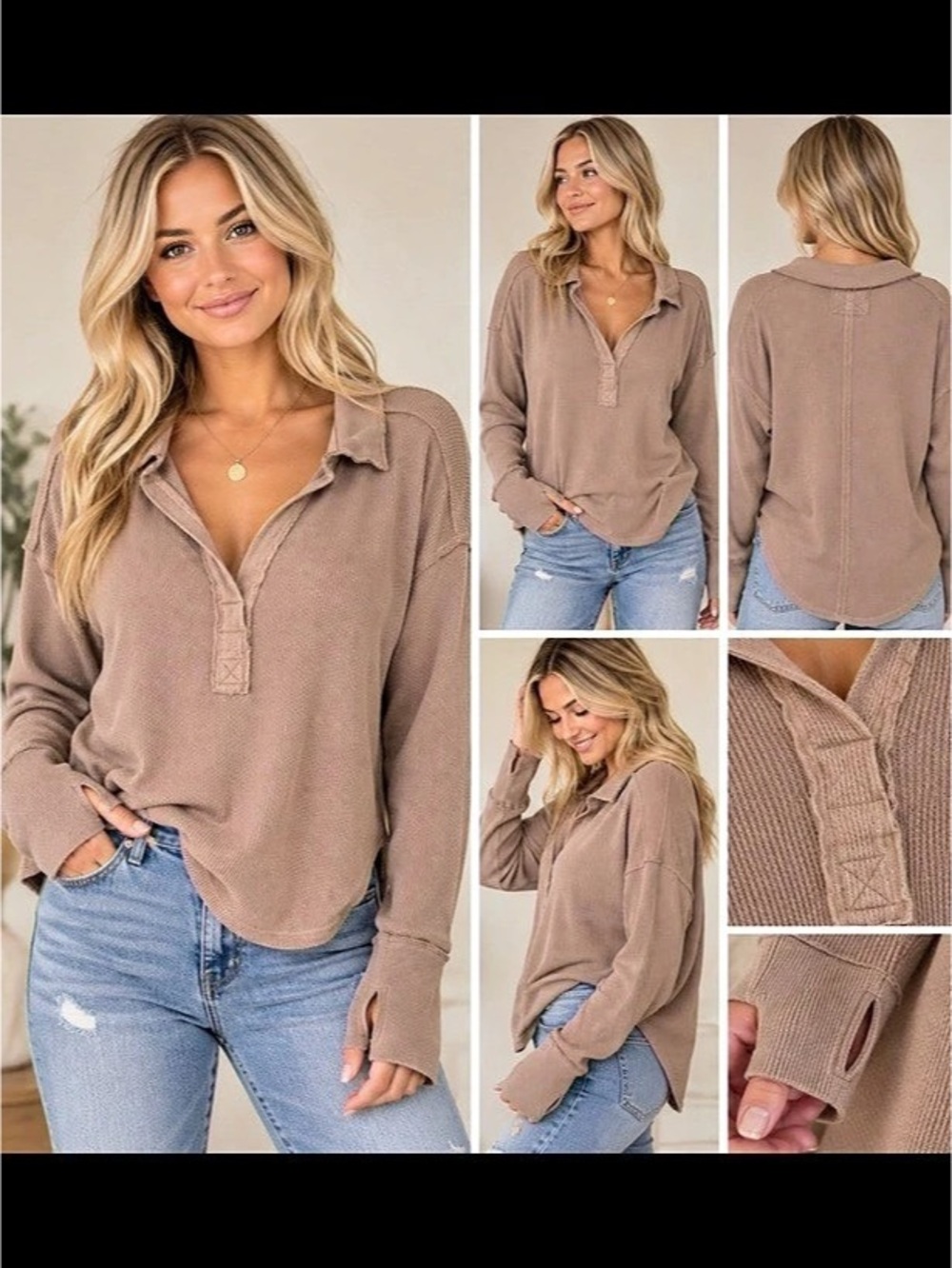 NWT We The Free Ribbed anakin  thermal Tunic Top in Taupe Size Medium